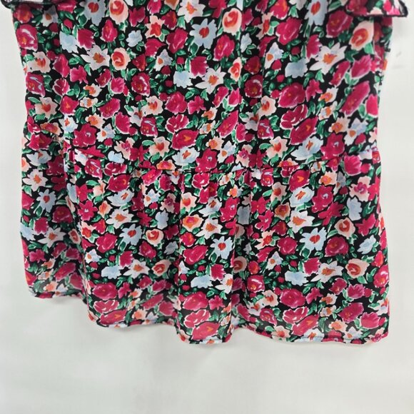 Pretty Garden Pink Floral High Neck Button Back Ruffled Short Sleeve Blouse L - Picture 6 of 10